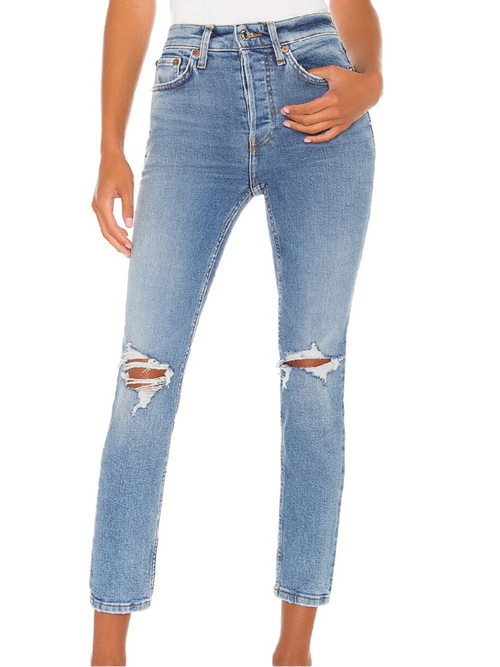 RE/DONE 90s High Rise Ankle Crop Jeans in 60s Fade Destroyed